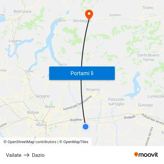 Vailate to Dazio map