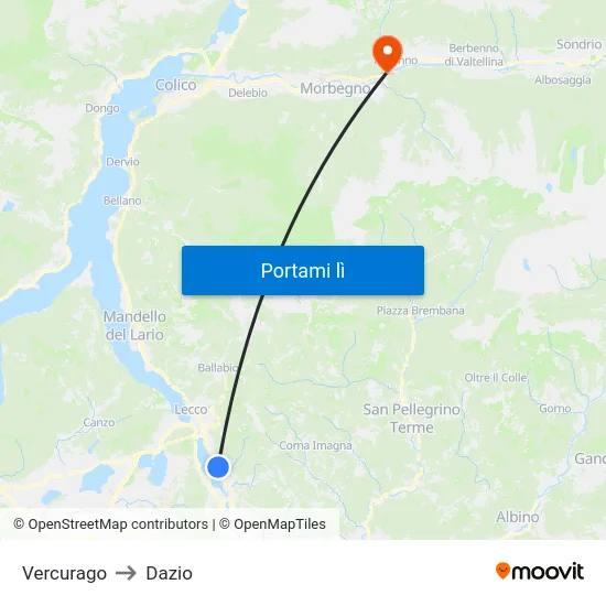 Vercurago to Dazio map
