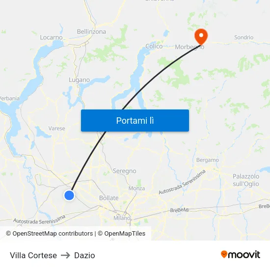 Villa Cortese to Dazio map
