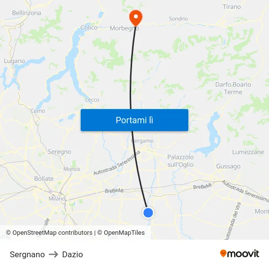 Sergnano to Dazio map