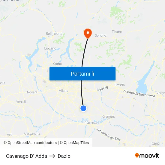 Cavenago D' Adda to Dazio map