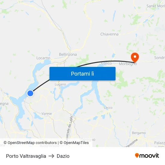 Porto Valtravaglia to Dazio map
