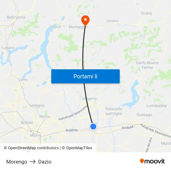 Morengo to Dazio map