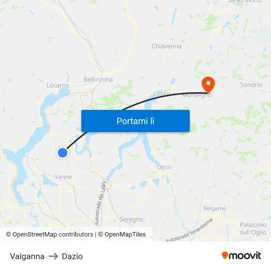 Valganna to Dazio map