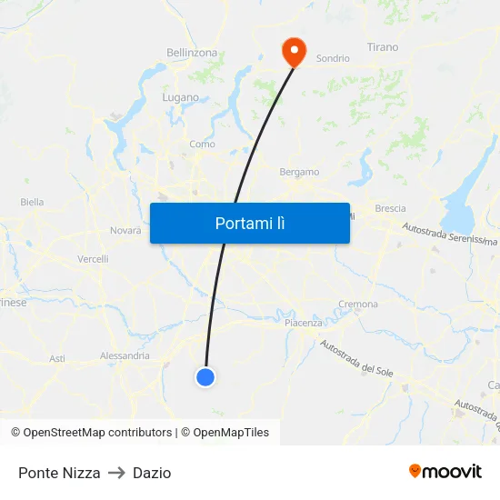 Ponte Nizza to Dazio map