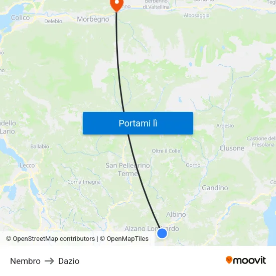 Nembro to Dazio map