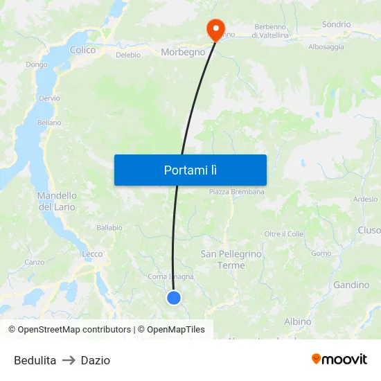 Bedulita to Dazio map