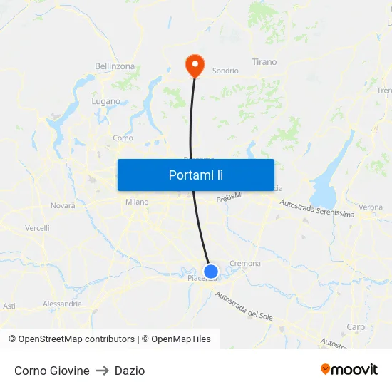 Corno Giovine to Dazio map