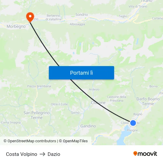 Costa Volpino to Dazio map
