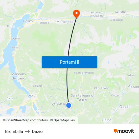 Brembilla to Dazio map