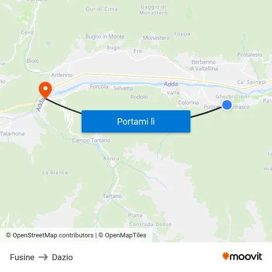 Fusine to Dazio map