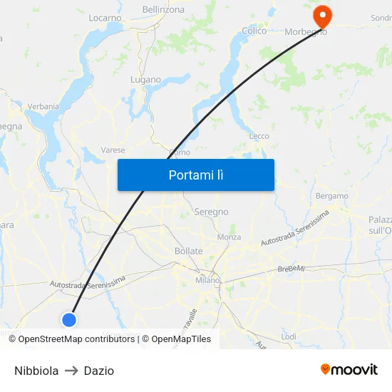 Nibbiola to Dazio map