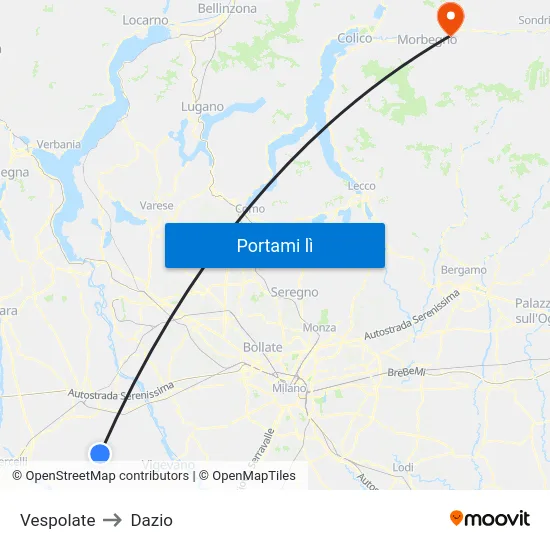 Vespolate to Dazio map