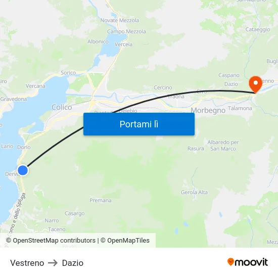 Vestreno to Dazio map