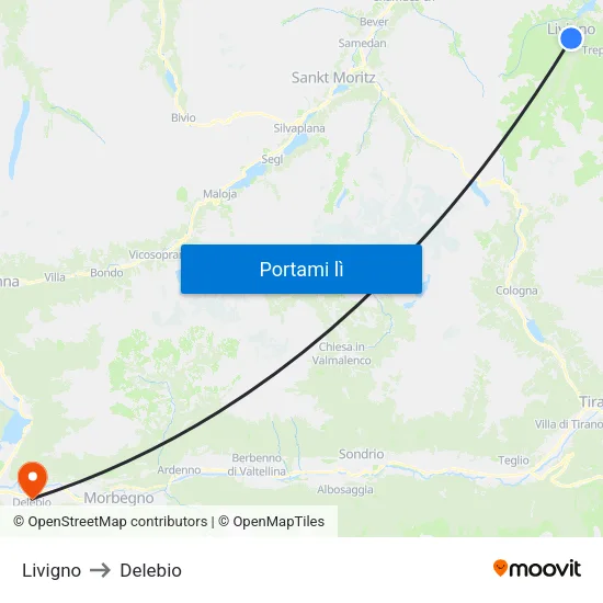 Livigno to Delebio map