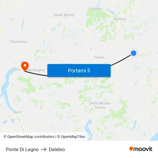 Ponte Di Legno to Delebio map