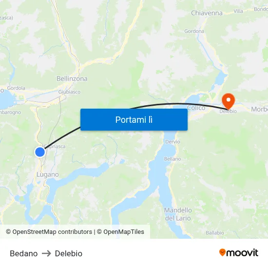 Bedano to Delebio map