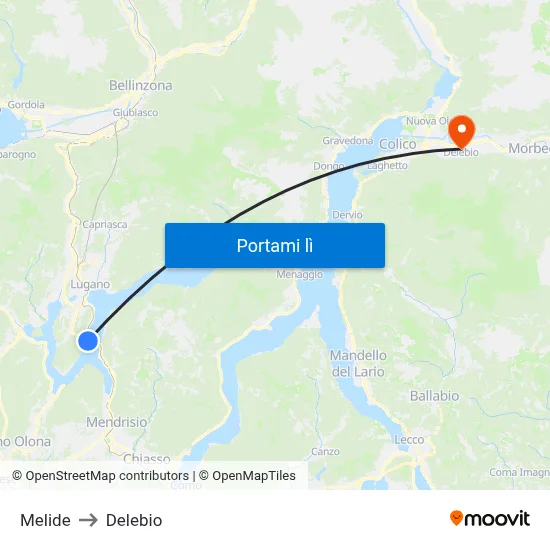 Melide to Delebio map