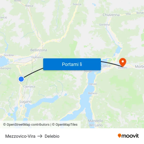 Mezzovico-Vira to Delebio map