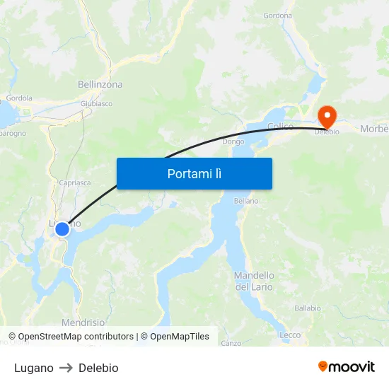 Lugano to Delebio map