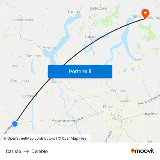 Carisio to Delebio map