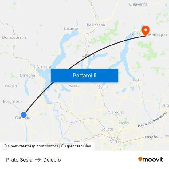 Prato Sesia to Delebio map