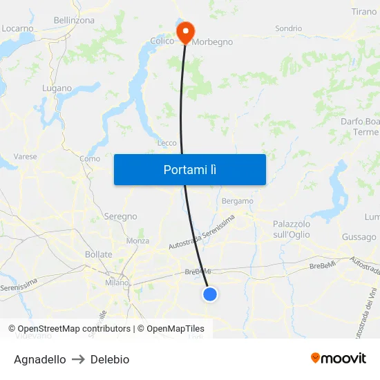Agnadello to Delebio map