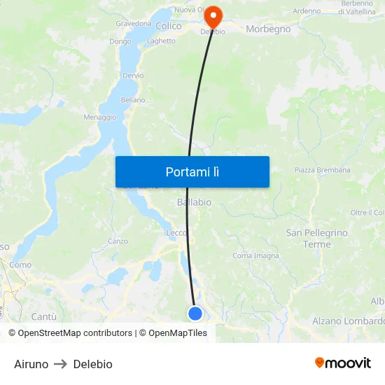 Airuno to Delebio map