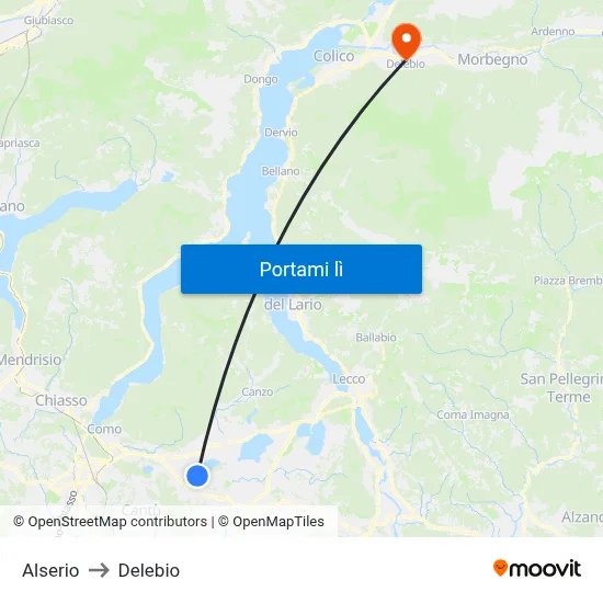 Alserio to Delebio map