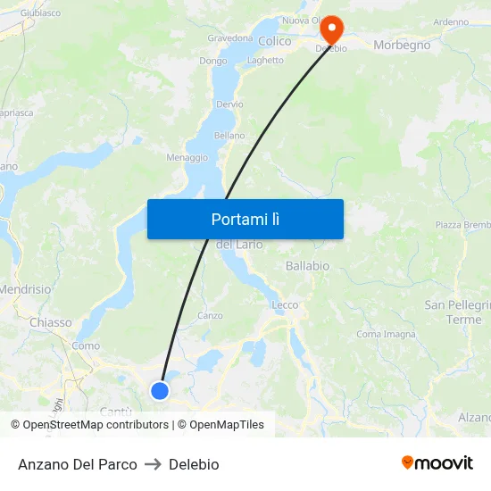 Anzano Del Parco to Delebio map