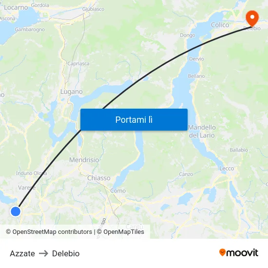 Azzate to Delebio map
