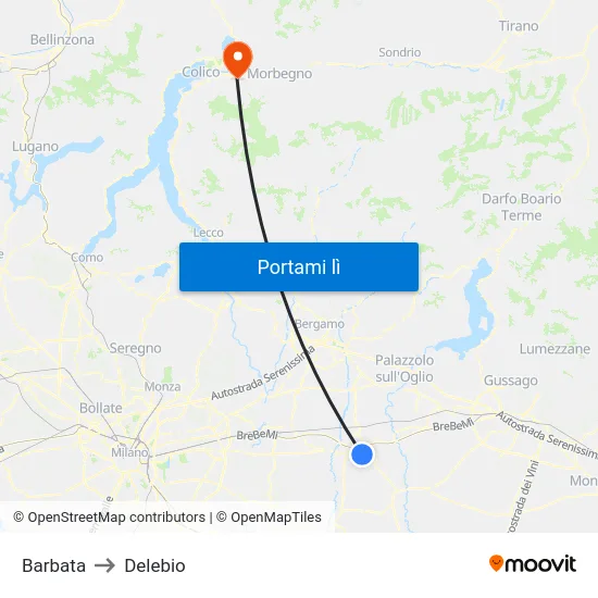 Barbata to Delebio map