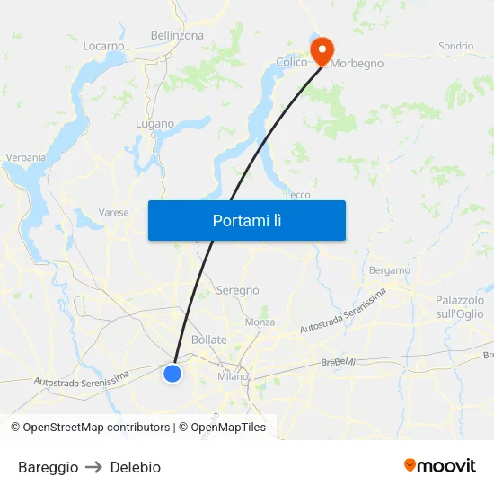 Bareggio to Delebio map