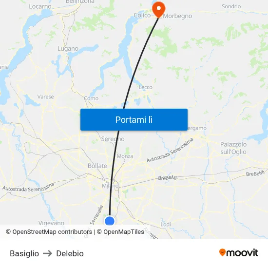 Basiglio to Delebio map