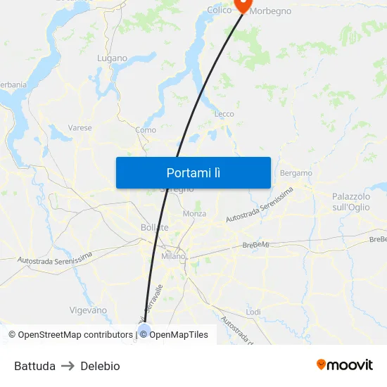 Battuda to Delebio map