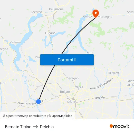 Bernate Ticino to Delebio map