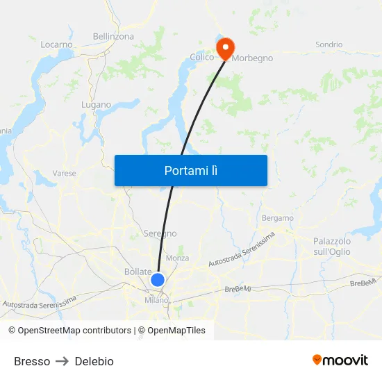 Bresso to Delebio map