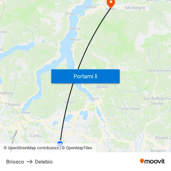 Briosco to Delebio map