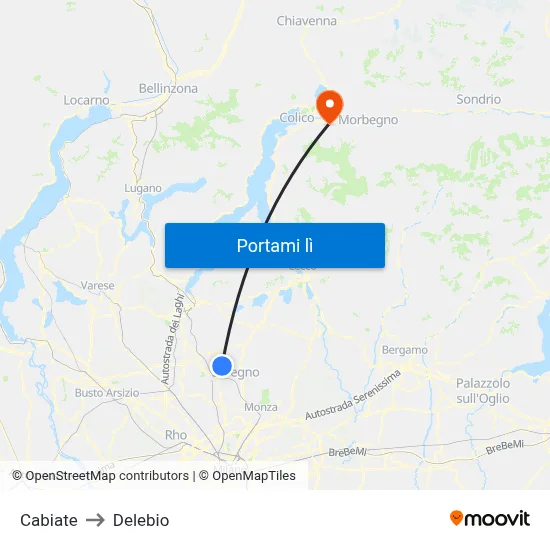 Cabiate to Delebio map