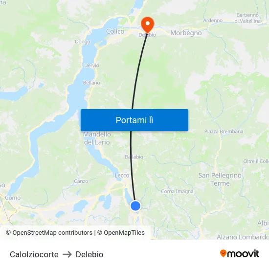 Calolziocorte to Delebio map