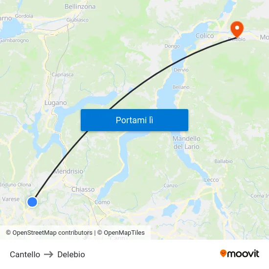 Cantello to Delebio map