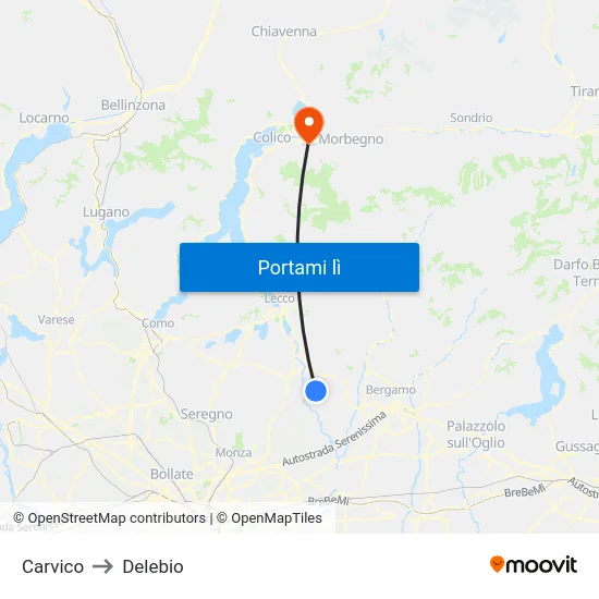 Carvico to Delebio map
