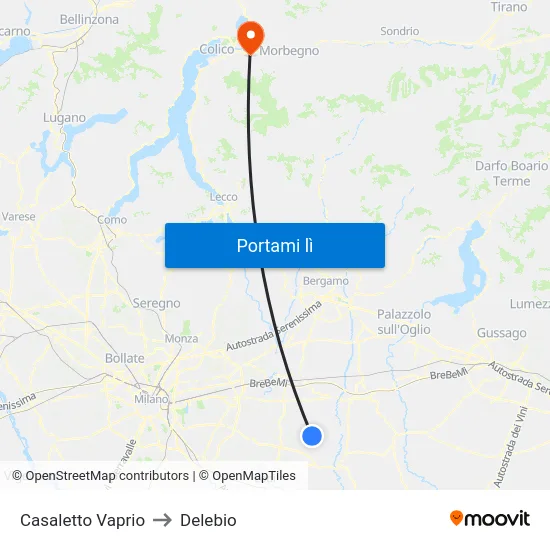 Casaletto Vaprio to Delebio map