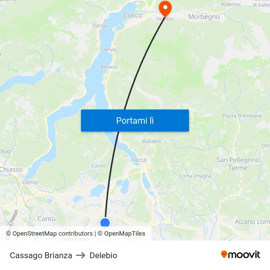 Cassago Brianza to Delebio map