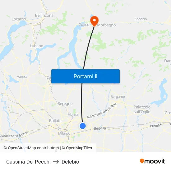 Cassina De' Pecchi to Delebio map