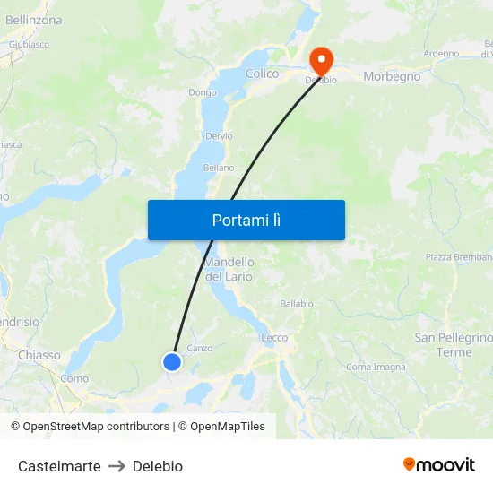 Castelmarte to Delebio map