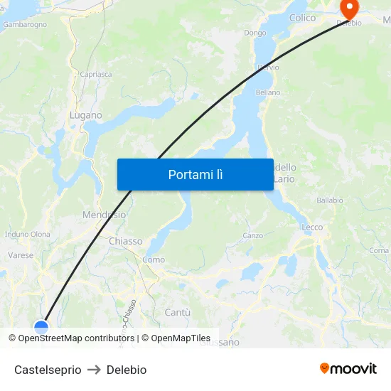 Castelseprio to Delebio map