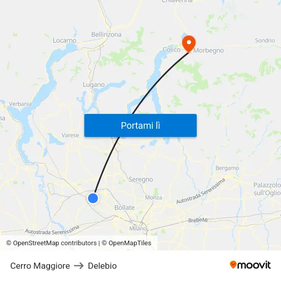 Cerro Maggiore to Delebio map
