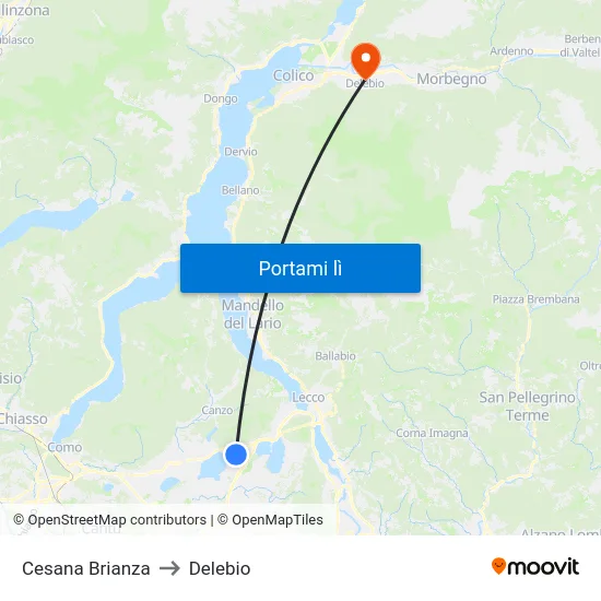 Cesana Brianza to Delebio map