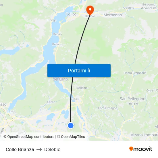 Colle Brianza to Delebio map